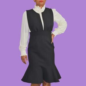 Ebuba Pinafore Dress Black Jumper Trumpet Skirt Peplum Monochrome Size Medium